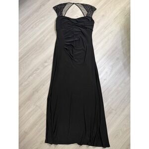 Lauren Ralph Lauren Evening Black Gown Sequin Lace Cap Sleeve Ruched Dress 16